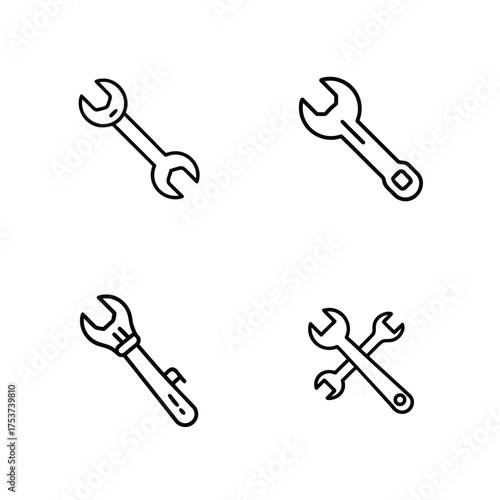 Tape Measure and Wrench Tool Icon Set, Measurement Tape and Hand Tool Taskbar Icons Bundle, Construction Tools Line Icon Pack with Wrench and Tape, Repair and Measurement Tool UI Icon Set, Minimal Too