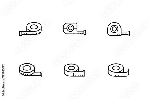 Tape Measure and Wrench Tool Icon Set, Measurement Tape and Hand Tool Taskbar Icons Bundle, Construction Tools Line Icon Pack with Wrench and Tape, Repair and Measurement Tool UI Icon Set, Minimal Too