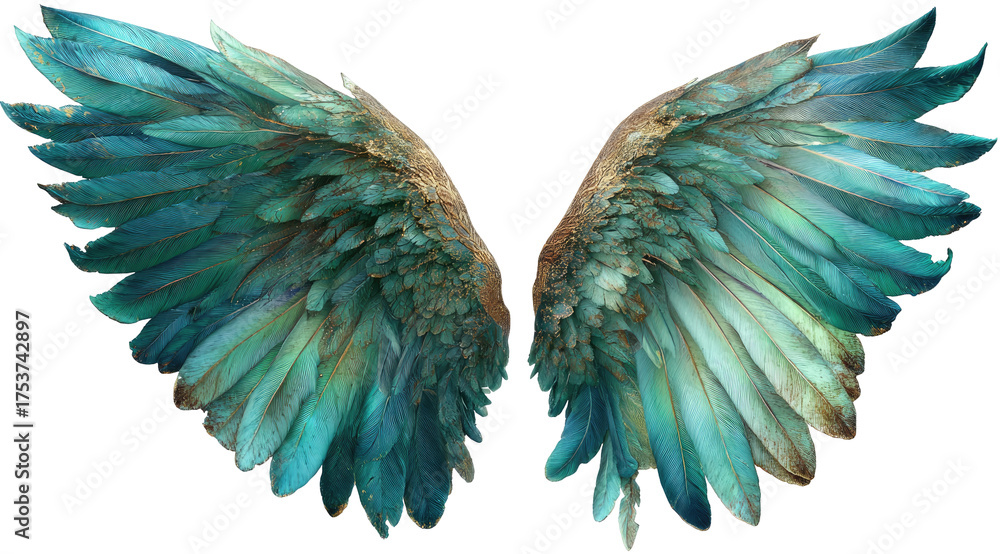 Obraz premium Pair of detailed, teal and brown angel wings