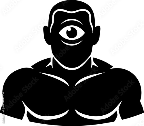 Mythical cyclops warrior with powerful physique and single eye stares intensely forward, embodying ancient strength and folklore legends.