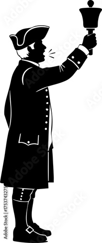 Historic town crier announcing news with a bell, a striking silhouette conveying tradition and public communication