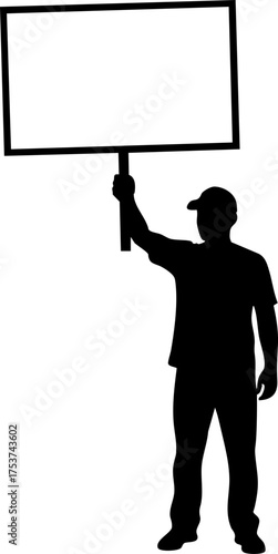 Determined protester holding blank sign aloft, ready to voice demands for change and inspire action with a clear message