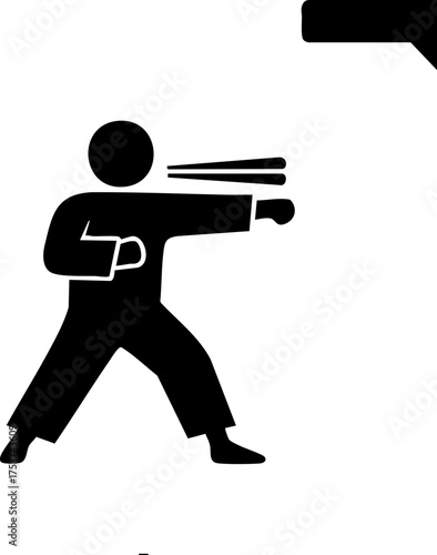 Dynamic martial artist executing powerful punch in focused combat stance, symbolizing strength, discipline, and athletic achievement for sports and fitness themes.