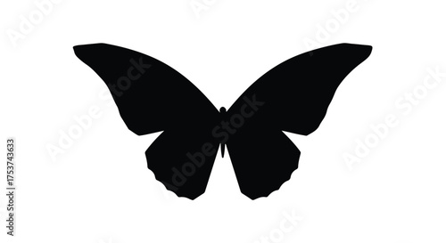 Elegant black butterfly silhouette isolated on a clean white background, symbolizing transformation and beauty.