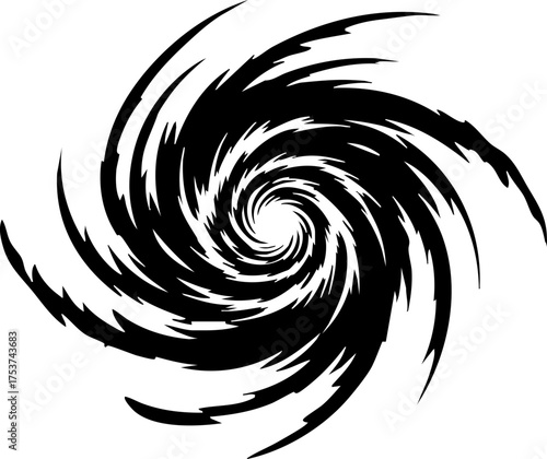 Dynamic abstract vortex spiral of black energy creating a powerful storm effect with intense motion and chaos