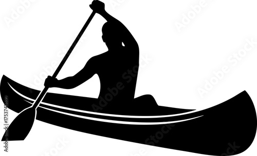 Dynamic silhouette of a lone adventurer paddling a canoe, embodying freedom and outdoor exploration for active lifestyles.
