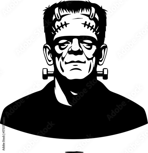 Iconic creature portrait with bolts and stitches, a classic horror character ready for your spooky Halloween or monster-themed projects.