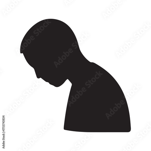Silhouette vector design of a person with a bowed head, symbolizing sadness or contemplation