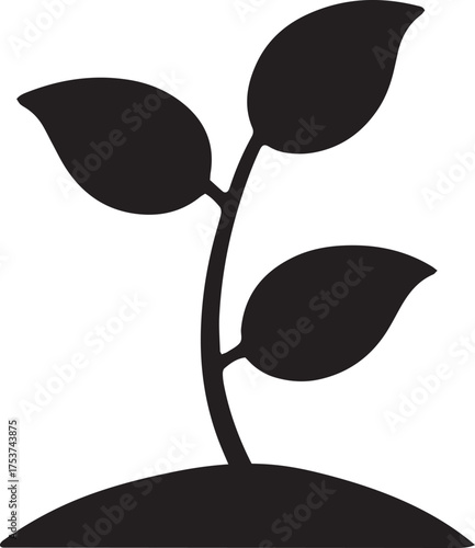 Silhouette Vector Design of a Young Plant Sprouting from the Earth