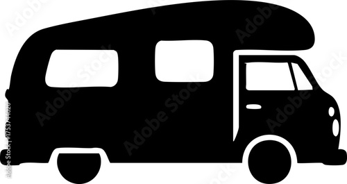 Retro camper van silhouette ideal for travel adventures and outdoor lifestyle branding projects seeking vintage charm and freedom.