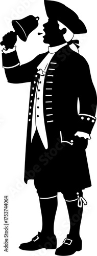 Historical town crier in traditional attire rings bell, announcing important news with authority and vintage charm