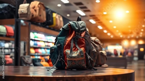 Colorful backpacks hanging in the store aisle are ready for outdoor adventures and school supplies shopping. 4k video