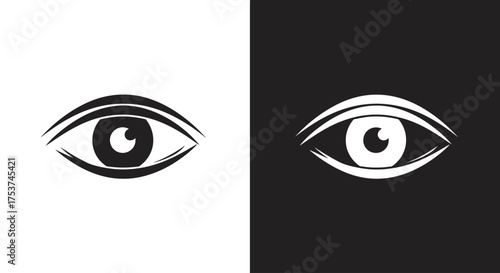 Stylized black and white human eye icons shown in positive and negative space for vision concepts.