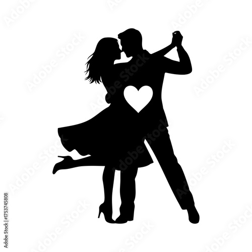 Couples hugging vector art of silhouette of a dancing couple with a heart