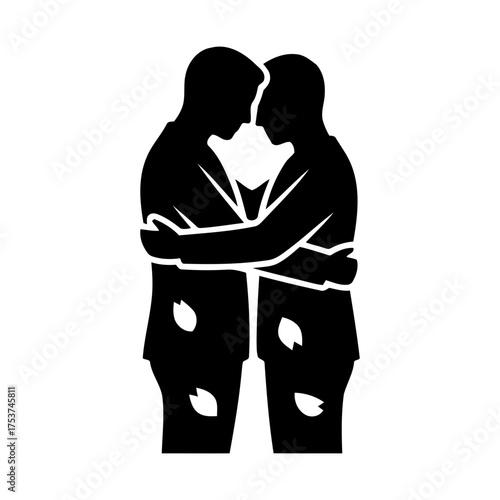 Couples hugging vector art of silhouette of two men hugging, love and support