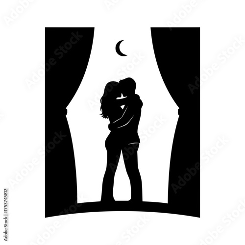 Couples hugging vector art of silhouette of a couple embracing on stage
