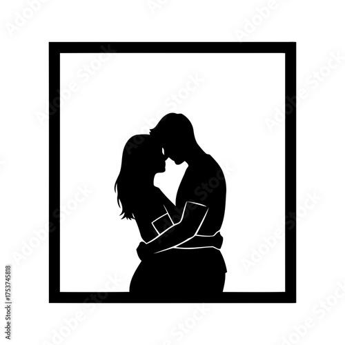 Couples hugging vector art of silhouette of couple hugging in frame, love and romance