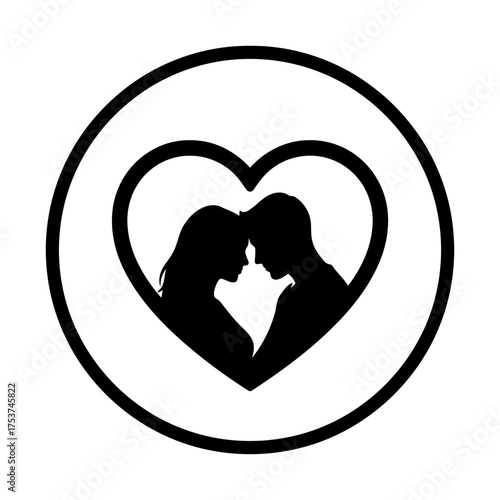 Couples hugging vector art of silhouette of a loving couple in a heart shape