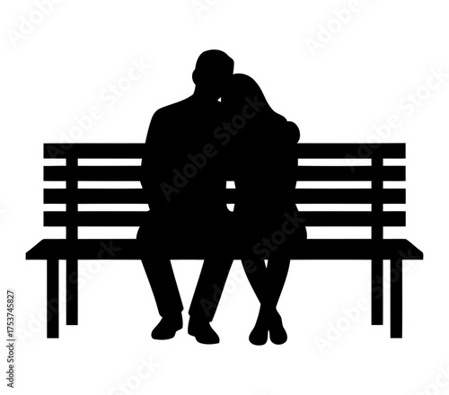 Couples hugging vector art of silhouette of a couple sitting on a bench