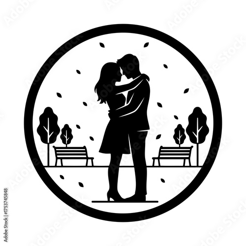 Couples hugging vector art of silhouette of a couple embracing in a park