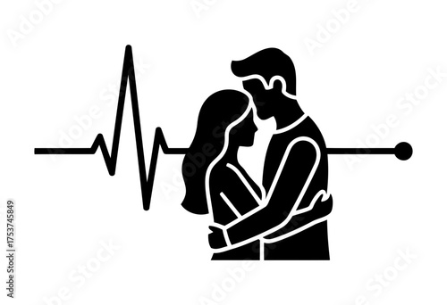 Couples hugging vector art of silhouette of a couple embracing with heartbeat