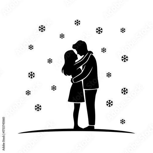 Couples hugging vector art of silhouette of a couple embracing in the snow