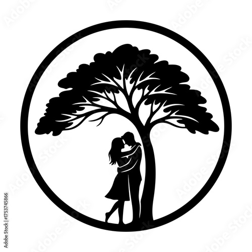 Couples hugging vector art of silhouette of a couple embracing under a tree