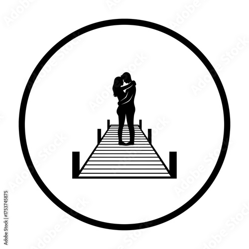 Couples hugging vector art of silhouette of a couple embracing on a pier