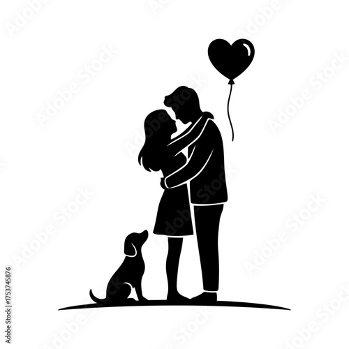Couples hugging vector art of silhouette of a couple hugging with dog