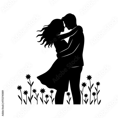 Couples hugging vector art of silhouette of a couple embracing in a field