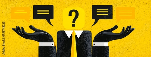 True or false. Head with sign of question is looking two big arms hold Dialogue Bubbles. Different thinking