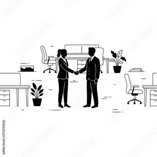 Office restart handshake vector art of business people shaking hands in office