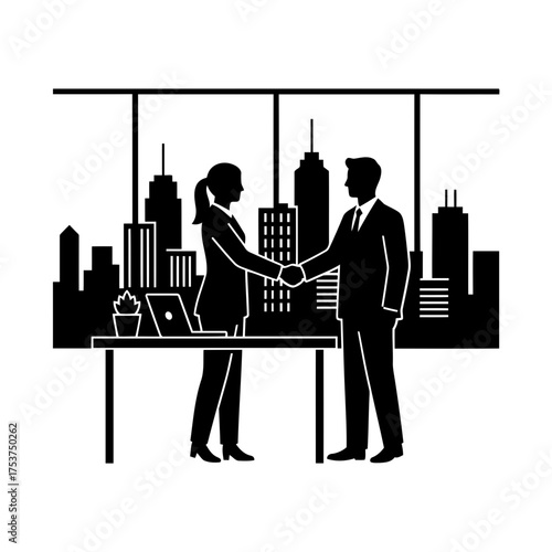Office restart handshake vector art of business people shaking hands in the office