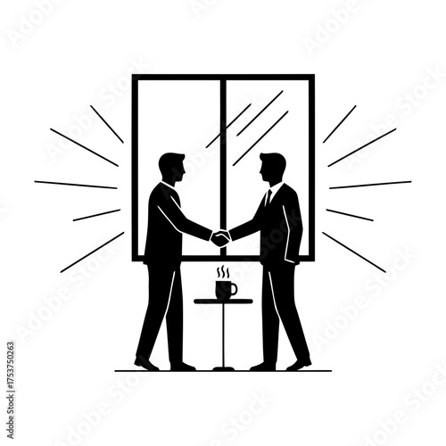 Office restart handshake vector art of business meeting with handshake, window in background
