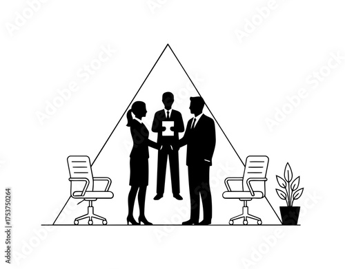 Office restart handshake vector art of business meeting with handshake, triangle in background