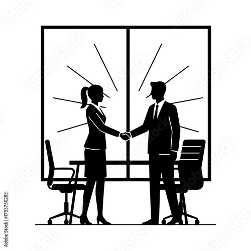 Office restart handshake vector art of business people shaking hands in modern office