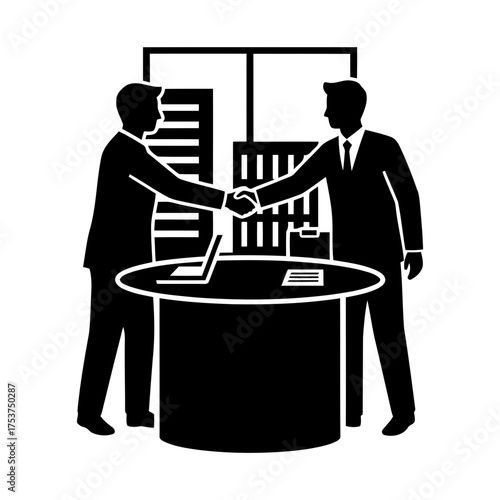 Office restart handshake vector art of businessmen shaking hands in office
