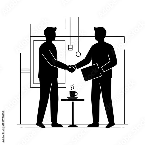 Office restart handshake vector art of business people shaking hands in modern office