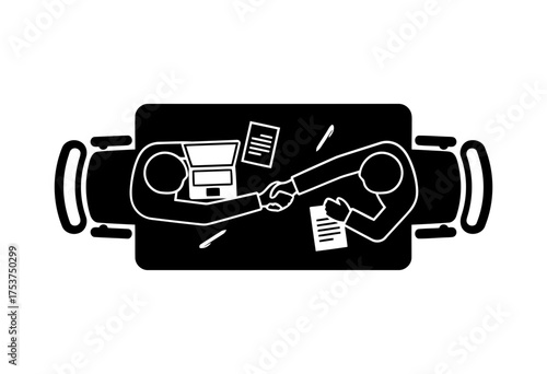Office restart handshake vector art of top view of business people shaking hands