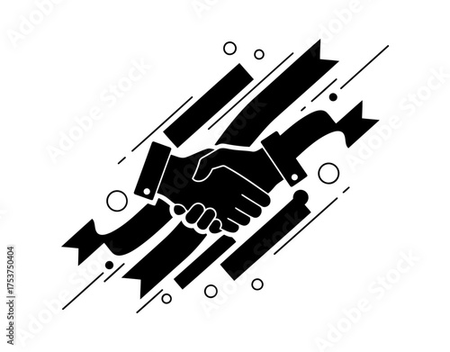 Office restart handshake vector art of handshake icon with ribbon for successful business