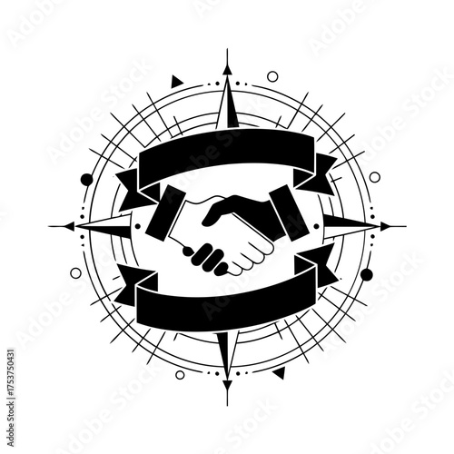 Office restart handshake vector art of handshake icon with compass navigation concept