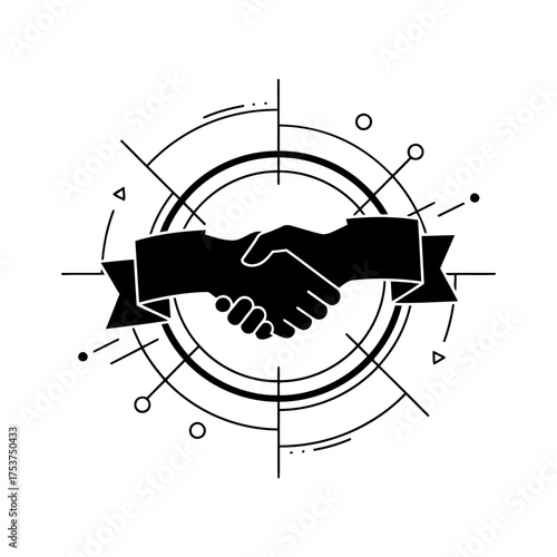 Office restart handshake vector art of handshake icon with futuristic technology concept