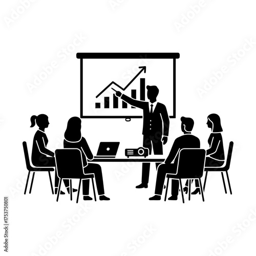 Office restart meeting vector art of business presentation with chart and graph in meeting