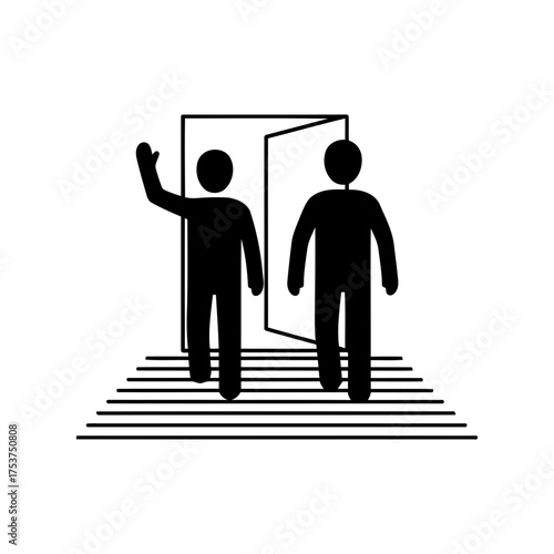 Office restart meeting vector art of person leaving through door on stair