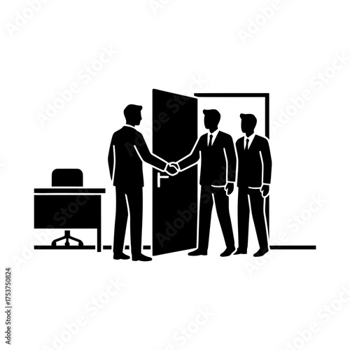 Office restart meeting vector art of business people shaking hands in the office