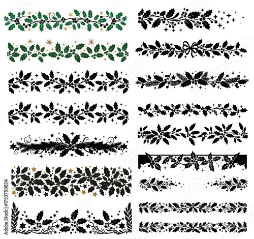 Elegant holly berry borders for holiday designs and festive celebrations, perfect for Christmas cards, invitations, and winter projects bringing seasonal joy