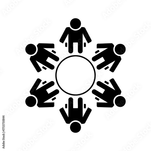 Office restart meeting vector art of group of people around a circle, teamwork concept
