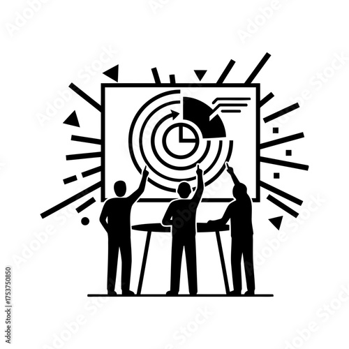 Office restart meeting vector art of business team presenting data on whiteboard