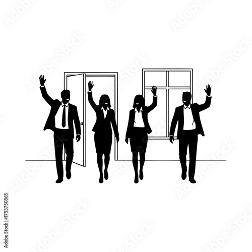 Office restart meeting vector art of business team celebrating success after leaving