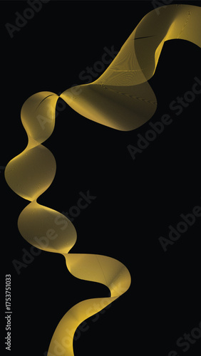 Abstract golden ribbon or wave on black background creating a modern and elegant design for contemporary projects